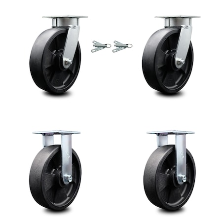 Service Caster 8 Inch Kingpinless Glass Filled Nylon Wheel Caster Swivel Locks 2 Rigid, 2PK SCC-KP30S820-GFNR-BSL-2-R-2